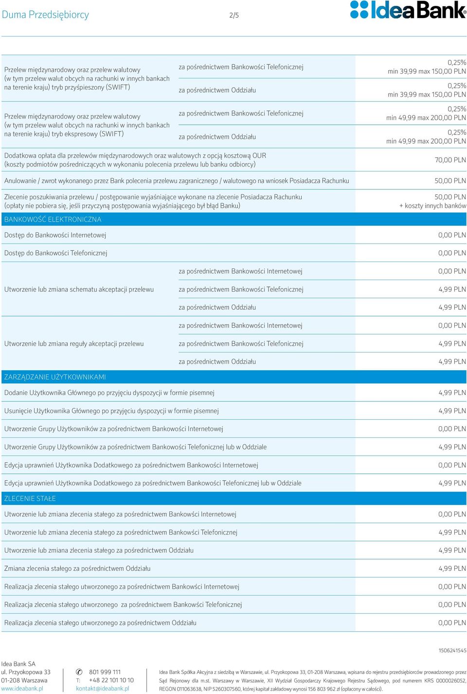 przelewu zagranicznego / walutowego na wniosek Posiadacza Rachunku Zlecenie poszukiwania przelewu / postępowanie wyjaśniające wykonane na zlecenie Posiadacza Rachunku (opłaty nie pobiera się, jeśli