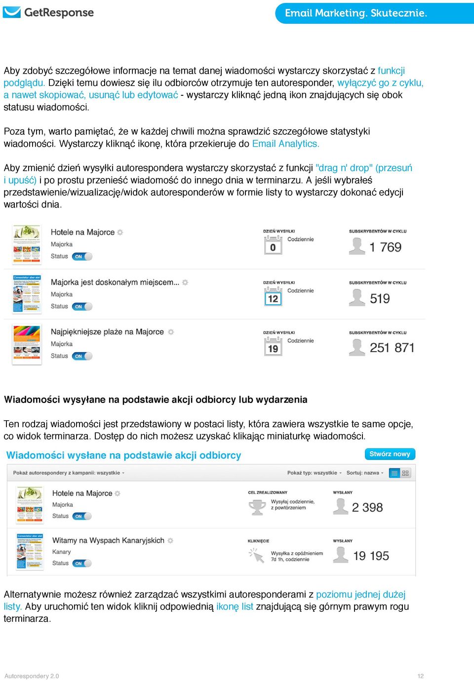 Poza tym, warto pamiętać, że w każdej chwili można sprawdzić szczegółowe statystyki wiadomości. Wystarczy kliknąć ikonę, która przekieruje do Email Analytics.