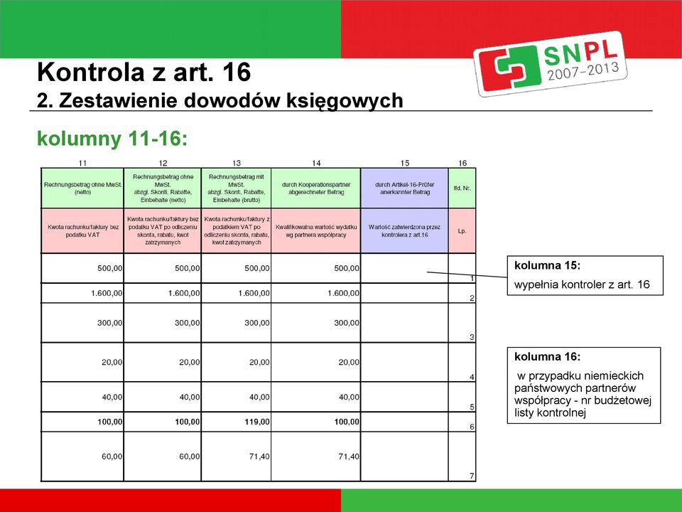 16 kolumna 16: w przypadku niemieckich