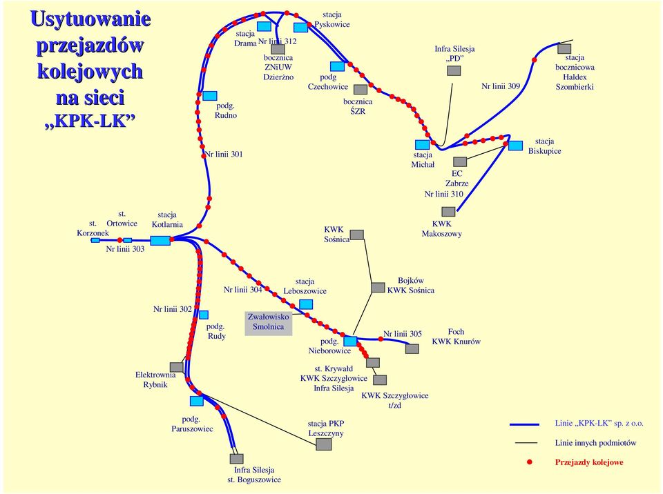 st. Ortowice Korzonek Nr linii 303 Kotlarnia KWK Sośnica KWK Makoszowy Nr linii 304 Leboszowice Bojków KWK Sośnica Nr linii 302 Rudy Zwałowisko Smolnica