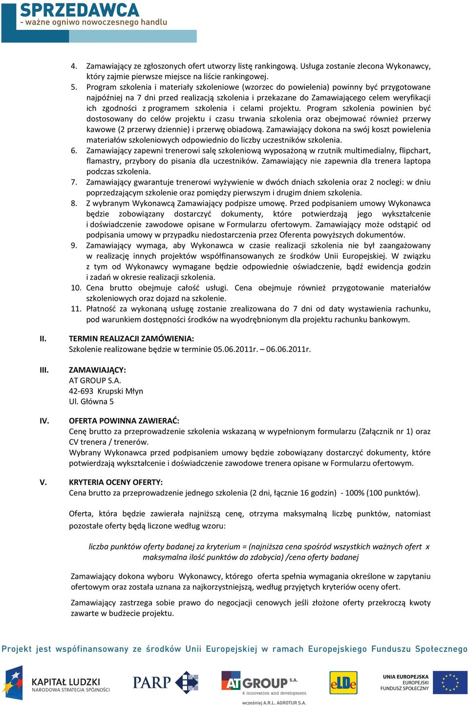 z programem szkolenia i celami projektu.