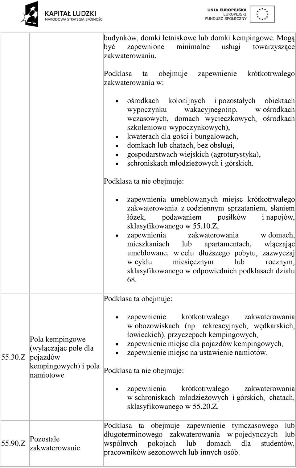 w ośrodkach wczasowych, domach wycieczkowych, ośrodkach szkoleniowo-wypoczynkowych), kwaterach dla gości i bungalowach, domkach lub chatach, bez obsługi, gospodarstwach wiejskich (agroturystyka),