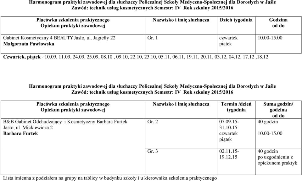 12 B&B Gabinet Odchudzający i Kosmetyczny Barbara Furtek Jasło, ul.