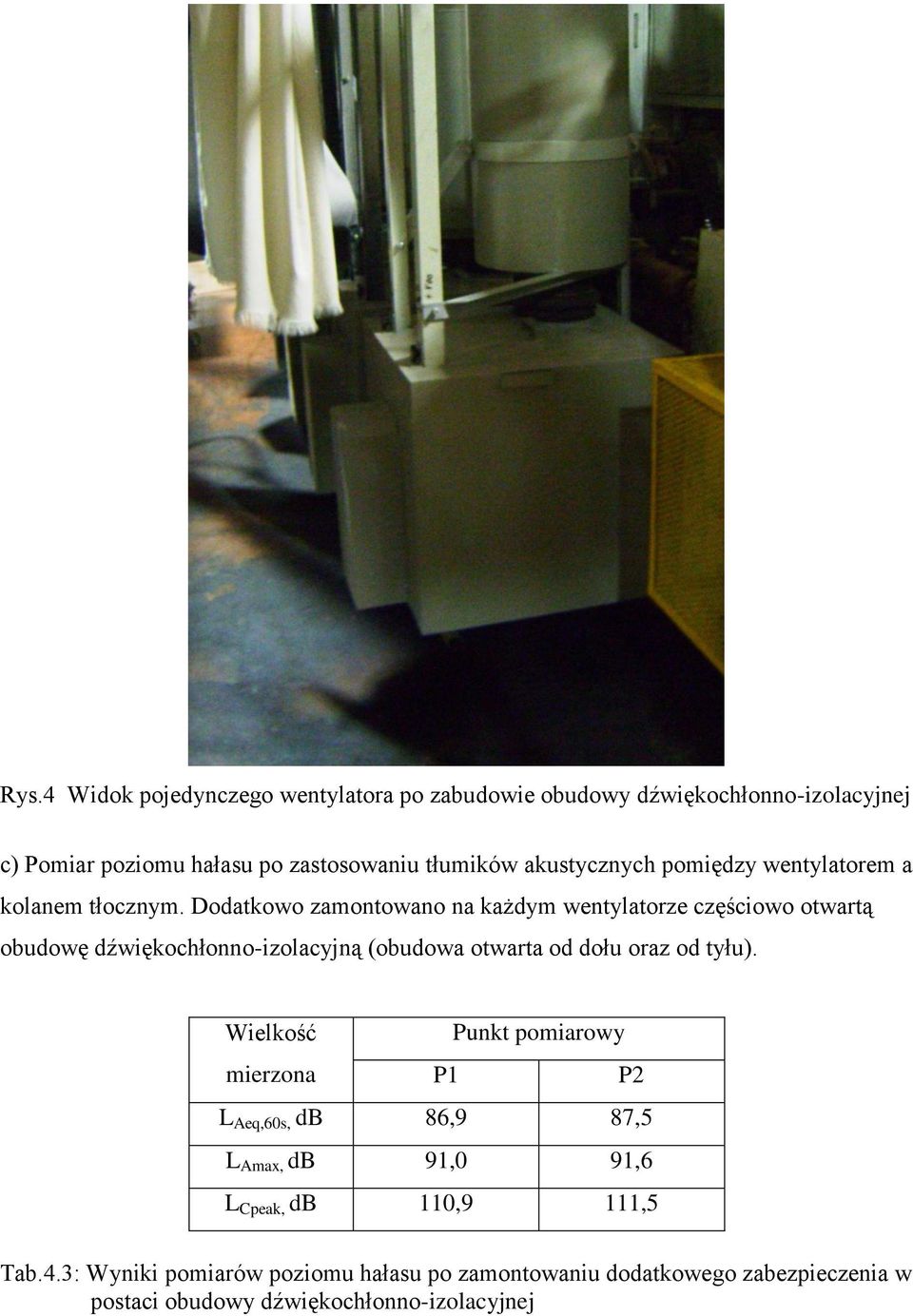 Dodatkowo zamontowano na każdym wentylatorze częściowo otwartą obudowę dźwiękochłonno-izolacyjną (obudowa otwarta od dołu oraz od tyłu).