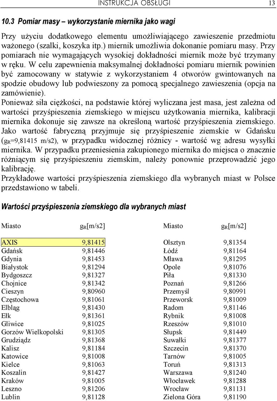 W celu zapewnienia maksymalnej dokładności pomiaru miernik powinien być zamocowany w statywie z wykorzystaniem 4 otworów gwintowanych na spodzie obudowy lub podwieszony za pomocą specjalnego