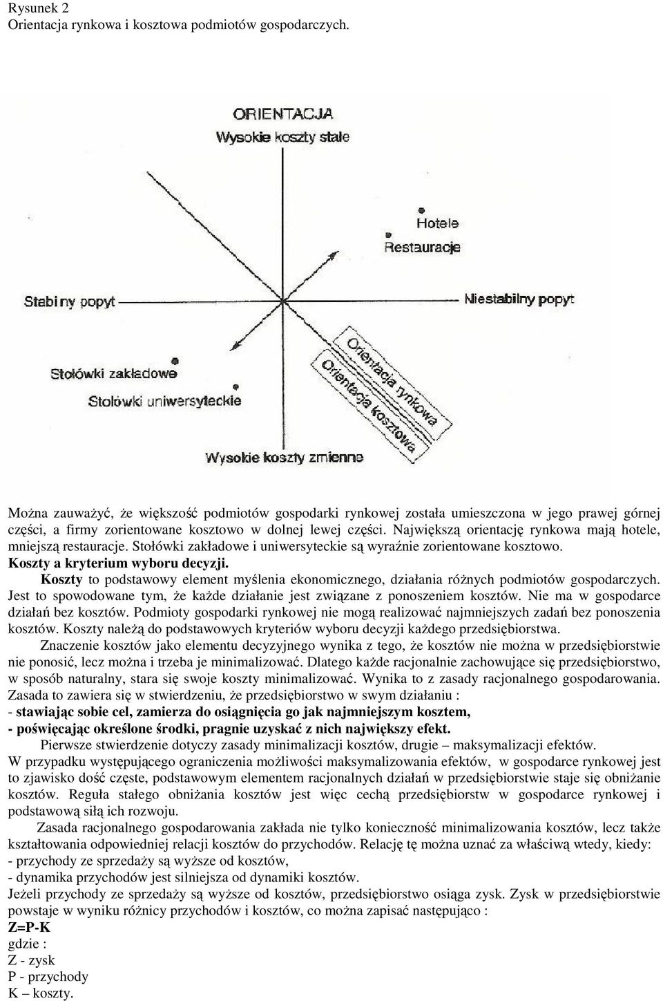 Największą orientację rynkowa mają hotele, mniejszą restauracje. Stołówki zakładowe i uniwersyteckie są wyraźnie zorientowane kosztowo. Koszty a kryterium wyboru decyzji.