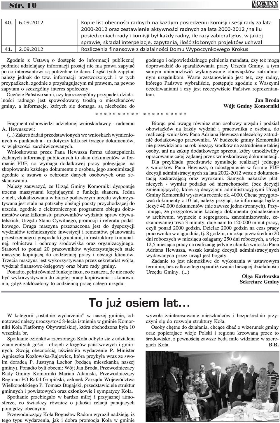 zestawienie aktywności radnych za lata 2000 2012 /na ilu posiedzeniach rady i komisji był każdy