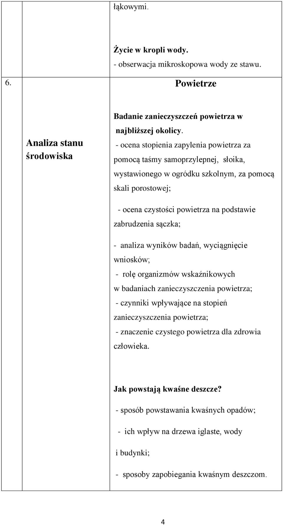 zabrudzenia sączka; - analiza wyników badań, wyciągnięcie wniosków; - rolę organizmów wskaźnikowych w badaniach zanieczyszczenia powietrza; - czynniki wpływające na stopień zanieczyszczenia