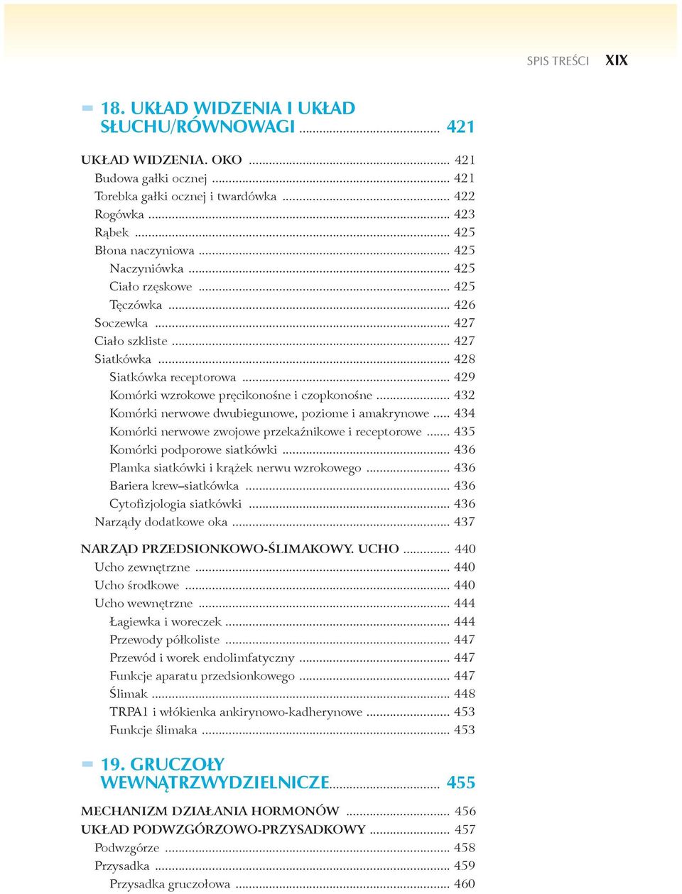 .. 429 Komórki wzrokowe pręcikonośne i czopkonośne... 432 Komórki nerwowe dwubiegunowe, poziome i amakrynowe... 434 Komórki nerwowe zwojowe przekaźnikowe i receptorowe.