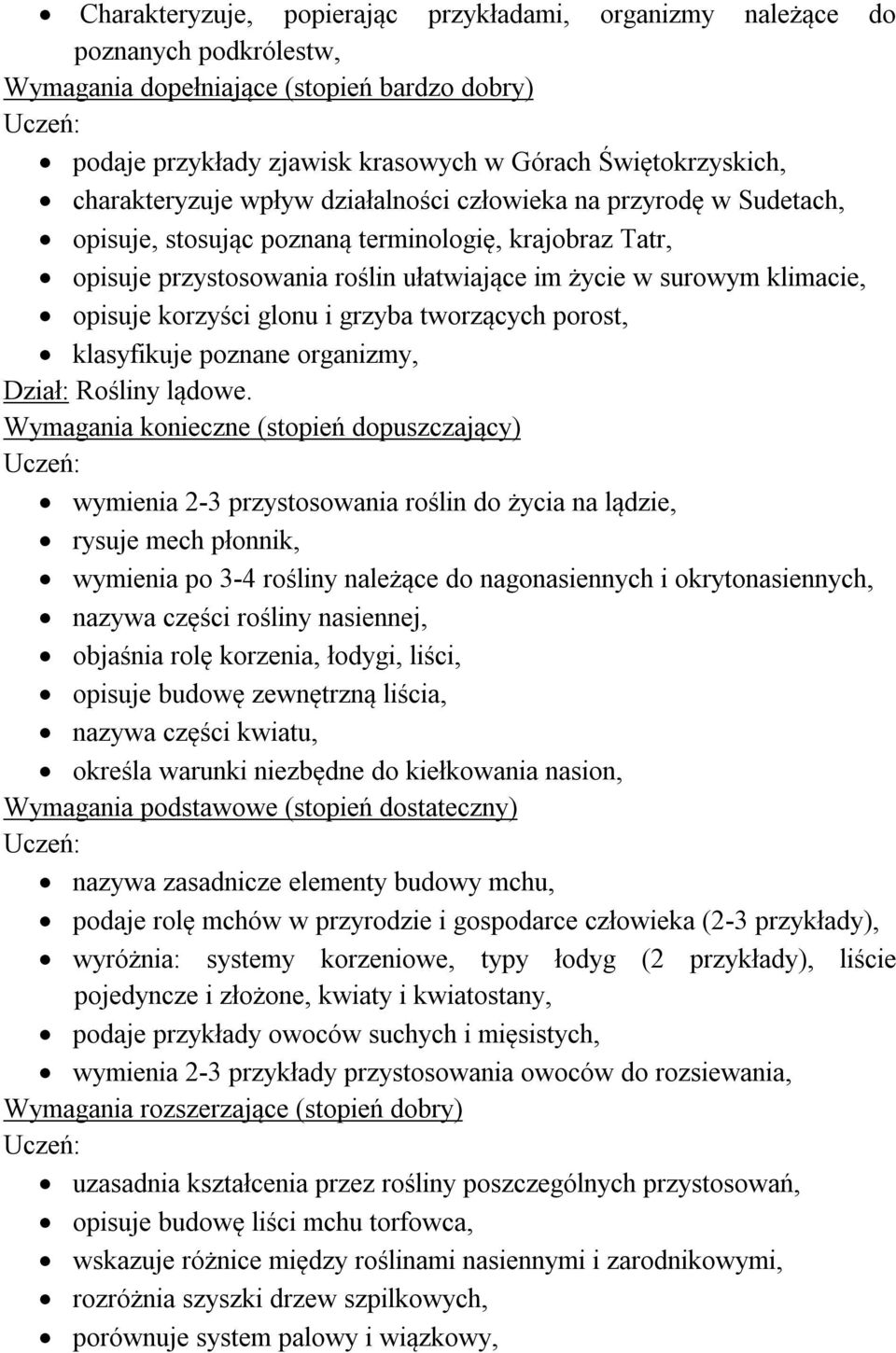 klasyfikuje poznane organizmy, Dział: Rośliny lądowe.