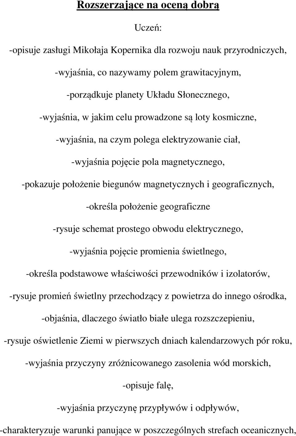 położenie geograficzne -rysuje schemat prostego obwodu elektrycznego, -wyjaśnia pojęcie promienia świetlnego, -określa podstawowe właściwości przewodników i izolatorów, -rysuje promień świetlny