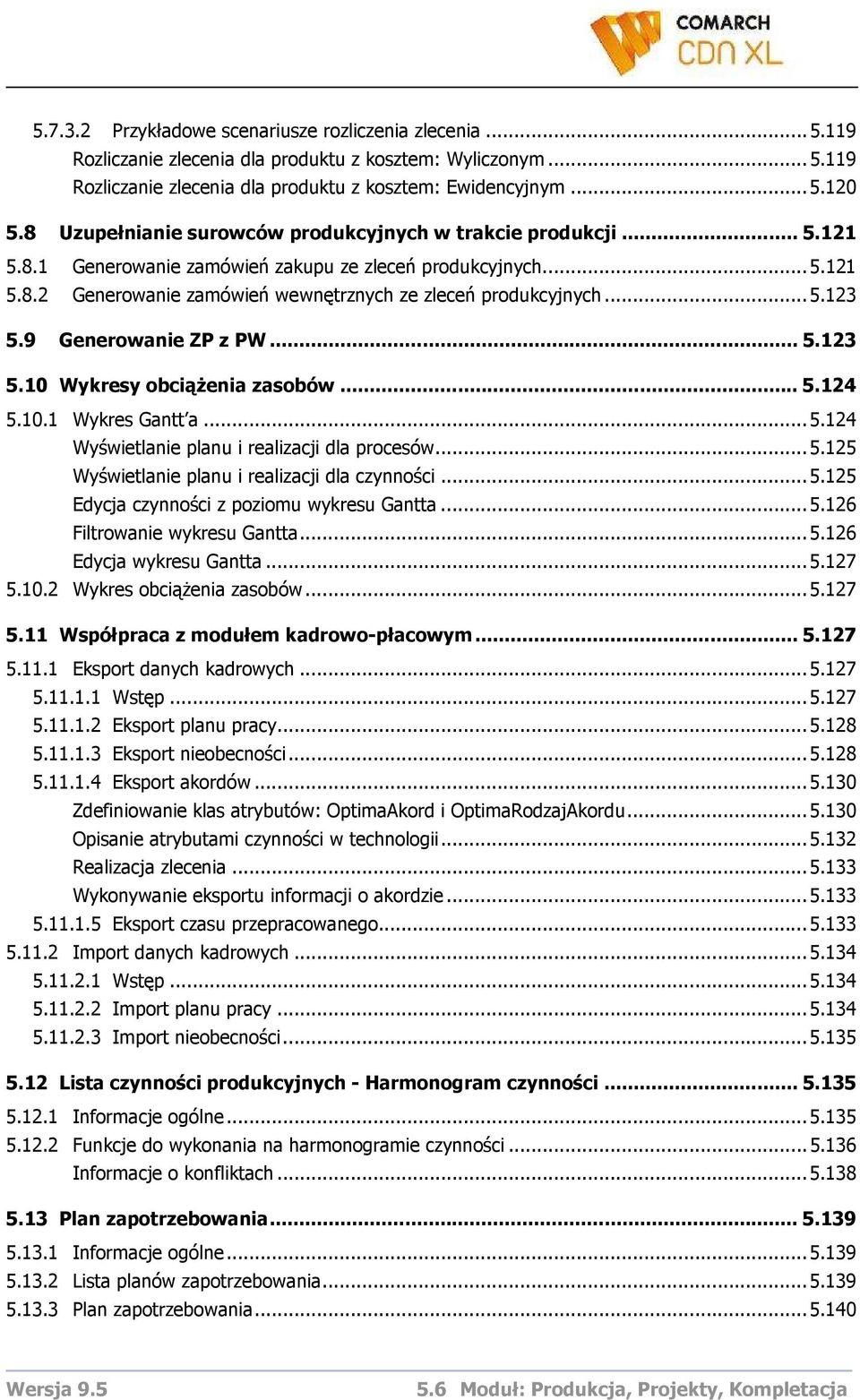 9 Generowanie ZP z PW... 5.123 5.10 Wykresy obciąŝenia zasobów... 5.124 5.10.1 Wykres Gantt a...5.124 Wyświetlanie planu i realizacji dla procesów...5.125 Wyświetlanie planu i realizacji dla czynności.