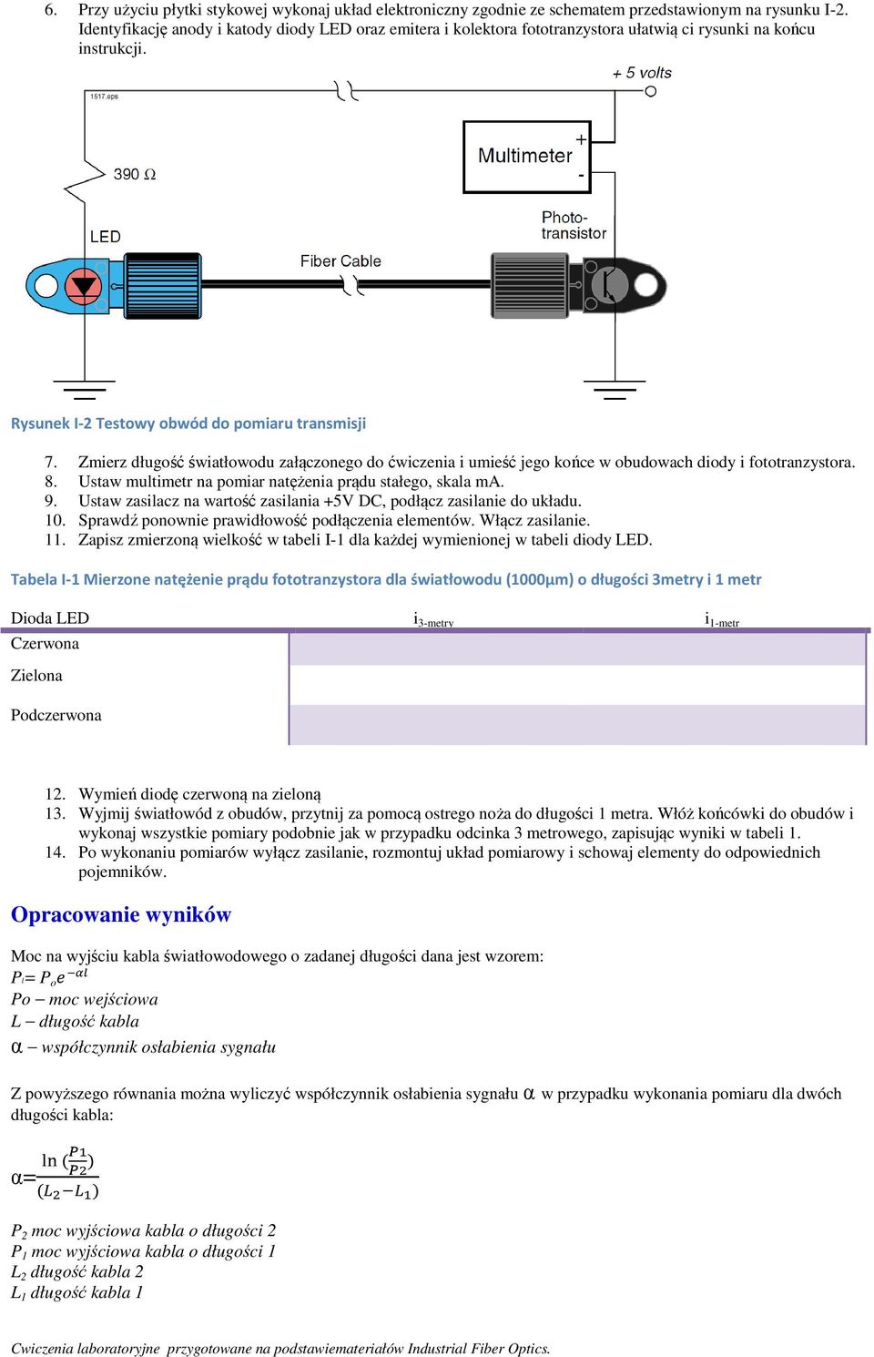 Zmierz długość światłowodu załączonego do ćwiczenia i umieść jego końce w obudowach diody i fototranzystora. 8. Ustaw multimetr na pomiar natężenia prądu stałego, skala ma. 9.