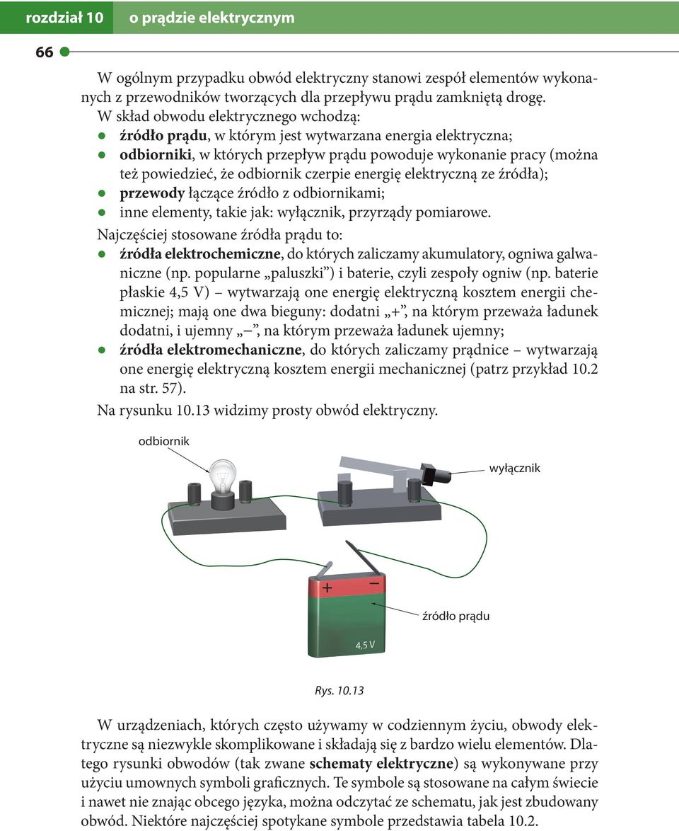 czerpie energię elektryczną ze źródła); przewody łączące źródło z odbiornikami; inne elementy, takie jak: wyłącznik, przyrządy pomiarowe.