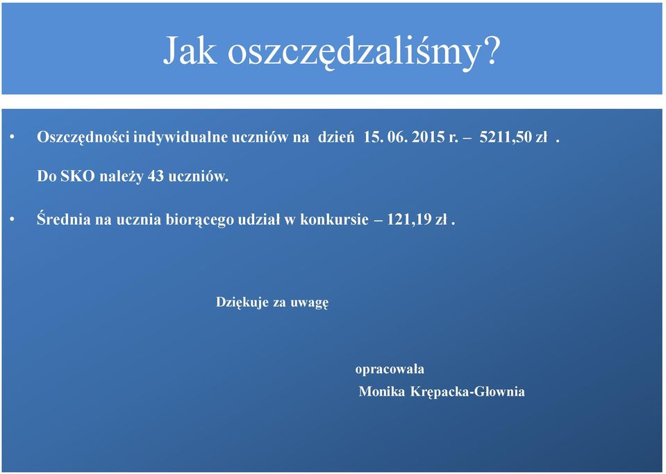 2015 r. 5211,50 zł. Do SKO należy 43 uczniów.