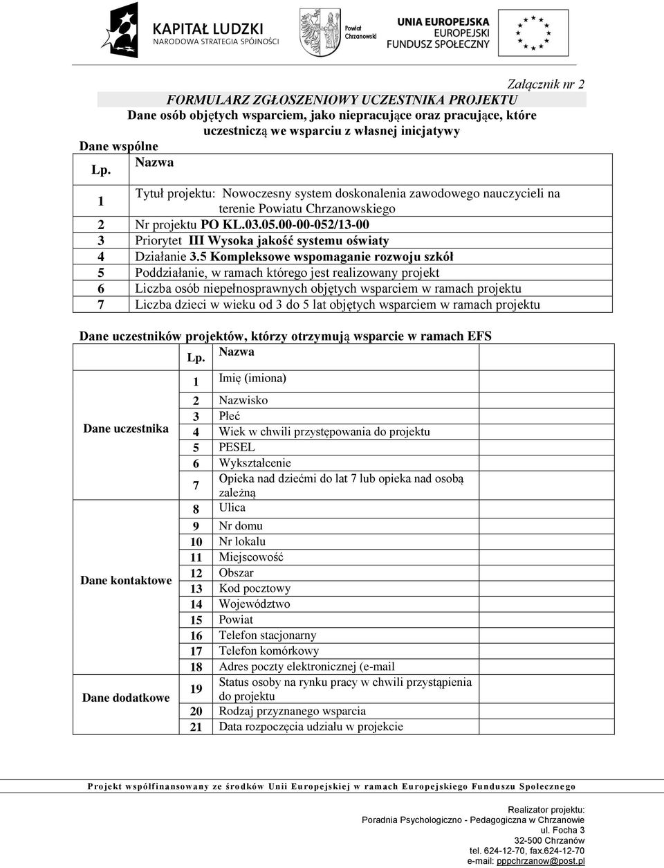 5 Kompleksowe wspomaganie rozwoju szkół 5 Poddziałanie, w ramach którego jest realizowany projekt 6 Liczba osób niepełnosprawnych objętych wsparciem w ramach projektu 7 Liczba dzieci w wieku od 3 do