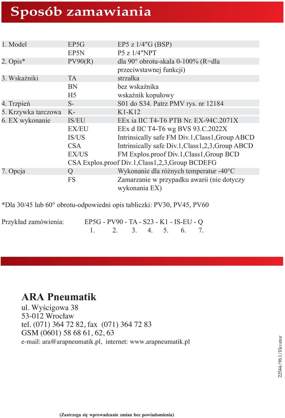 2071X EX/EU EEx d IIC T4-T6 wg BVS 93.C.2022X IS/US Intrinsically safe FM Div.1,Class1,Group ABCD CSA Intrinsically safe Div.1,Class1,2,3,Group ABCD EX/US FM Explos.proof Div.