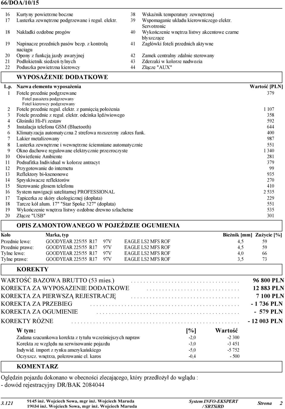 z kontrolą 41 Zagłówki foteli przednich aktywne naciągu 20 Opony z funkcją jazdy awaryjnej 42 Zamek centralny zdalnie sterowany 21 Podłokietnik siedzeń tylnych 43 Zderzaki w kolorze nadwozia 22