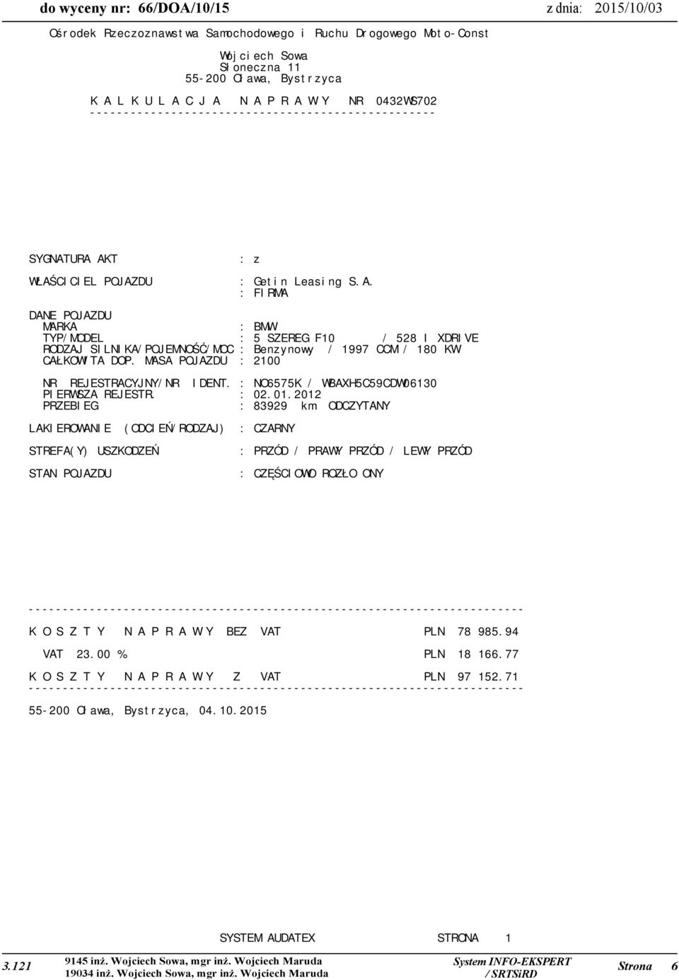 : NO6575K / WBAXH5C59CDW06130 PIERWSZA REJESTR. : 02.01.