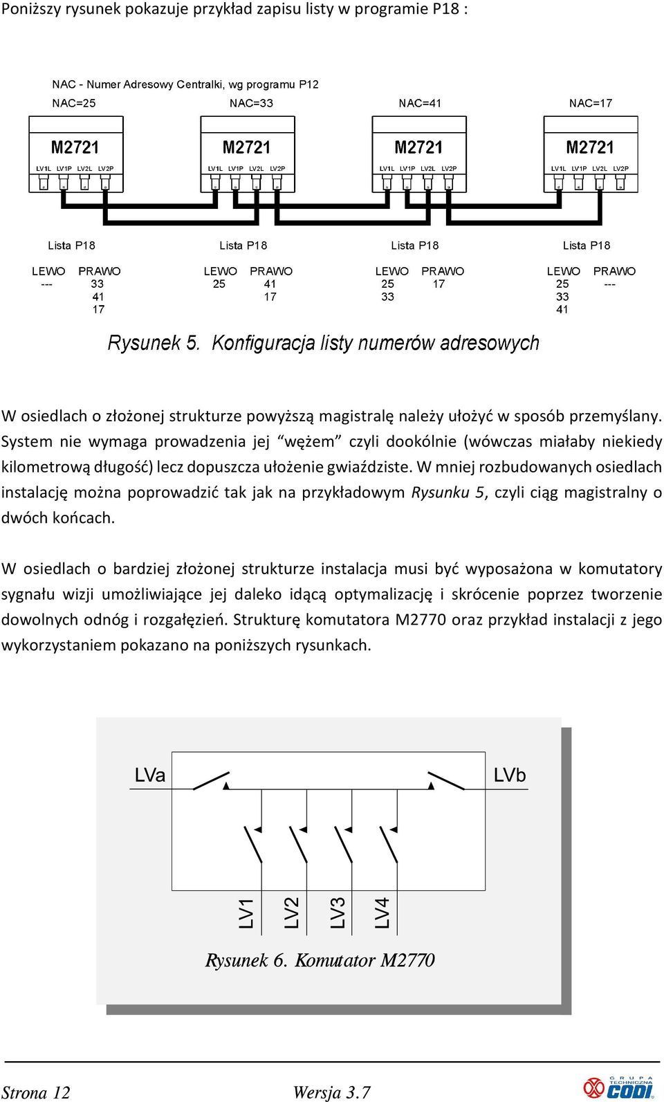 W mniej rozbudowanych osiedlach instalację można poprowadzić tak jak na przykładowym Rysunku 5, czyli ciąg magistralny o dwóch końcach.