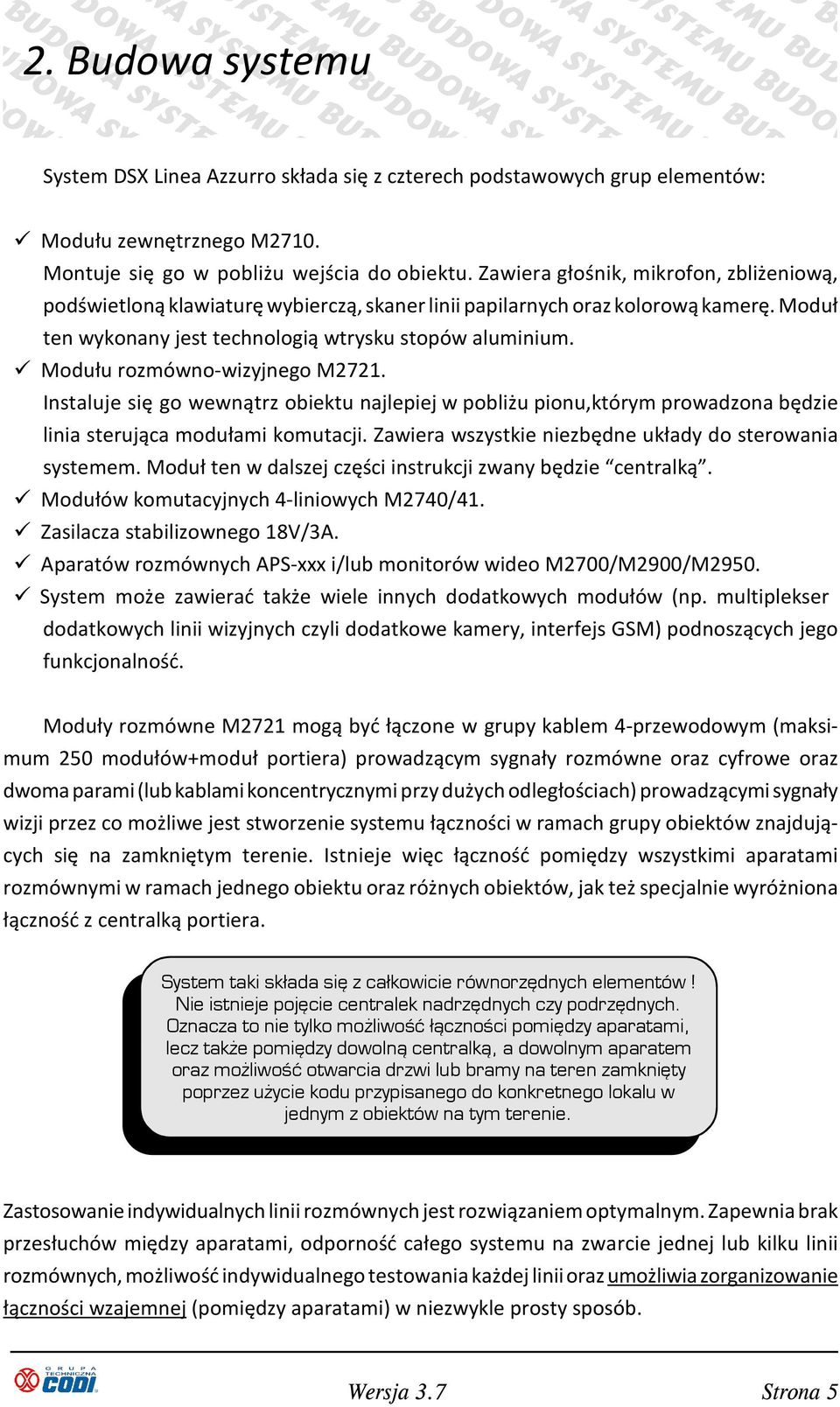 Modułu rozmówno-wizyjnego M2721. Instaluje się go wewnątrz obiektu najlepiej w pobliżu pionu,którym prowadzona będzie linia sterująca modułami komutacji.