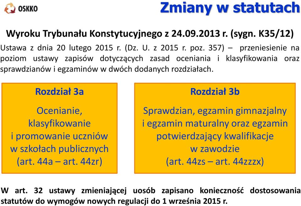 Rozdział 3a Ocenianie, klasyfikowanie i promowanie uczniów w szkołach publicznych (art. 44a art.