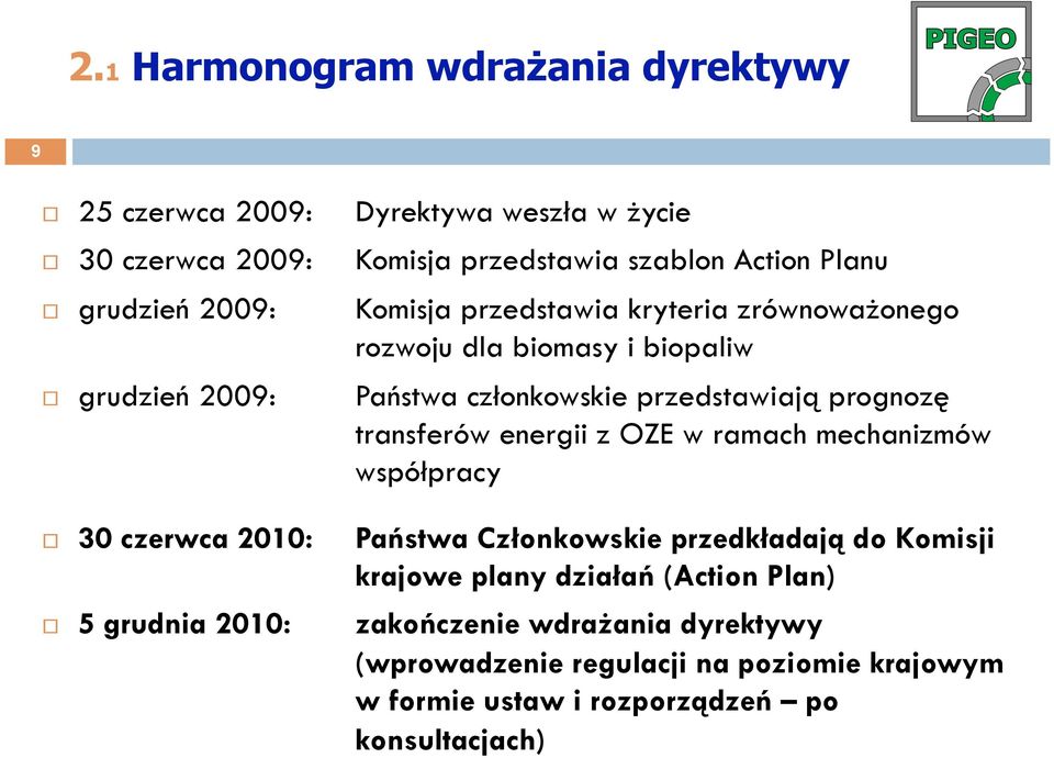 prognozę transferów energii z OZE w ramach mechanizmów współpracy 30 czerwca 2010: Państwa Członkowskie przedkładają do Komisji krajowe plany