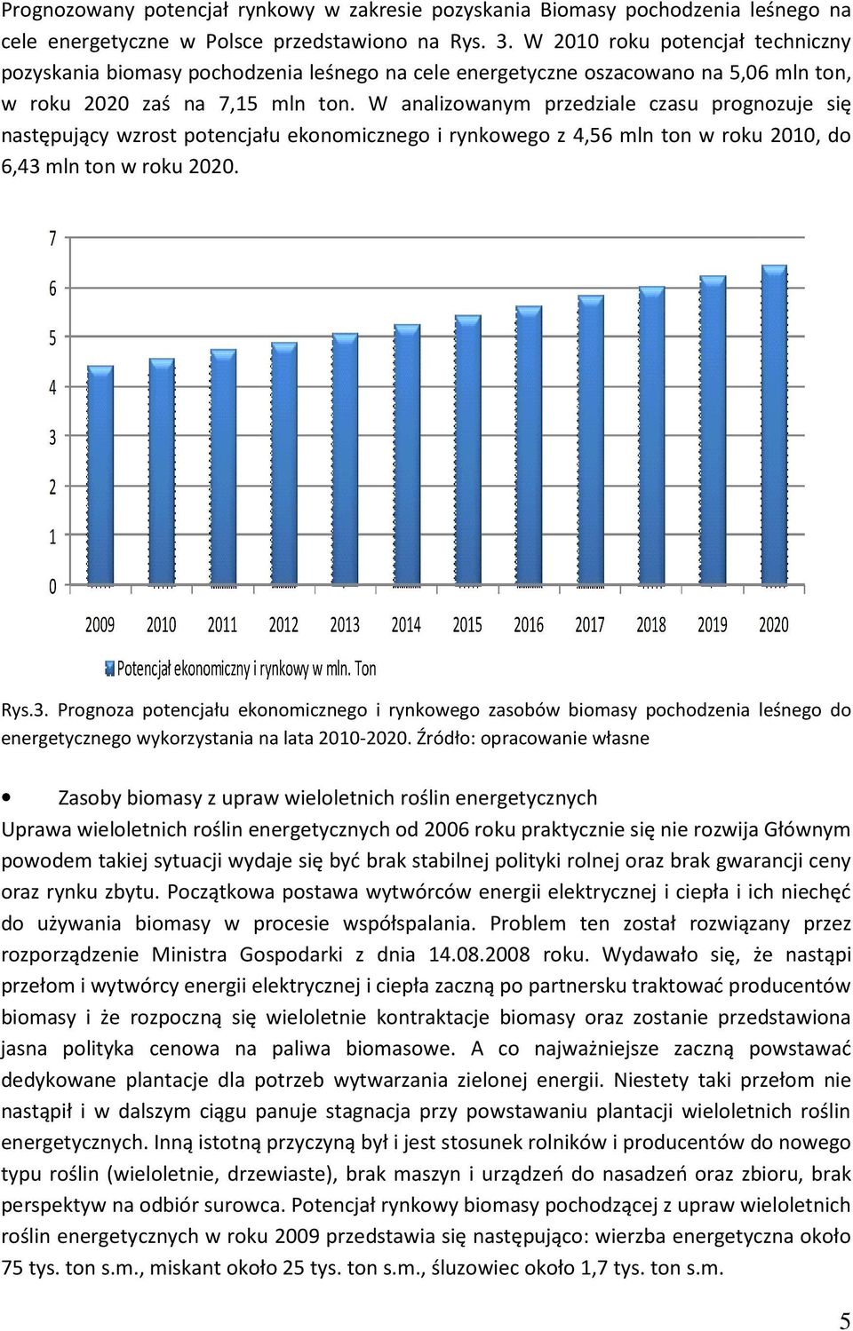 W analizowanym przedziale czasu prognozuje się następujący wzrost potencjału ekonomicznego i rynkowego z 4,56 mln ton w roku 2010, do 6,43 