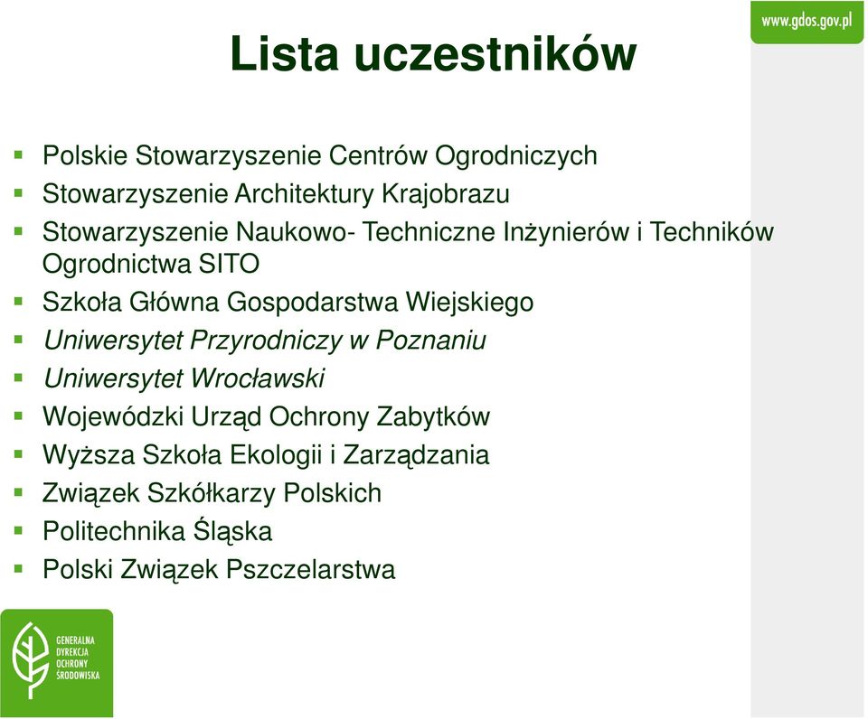 Wiejskiego Uniwersytet Przyrodniczy w Poznaniu Uniwersytet Wrocławski Wojewódzki Urząd Ochrony Zabytków