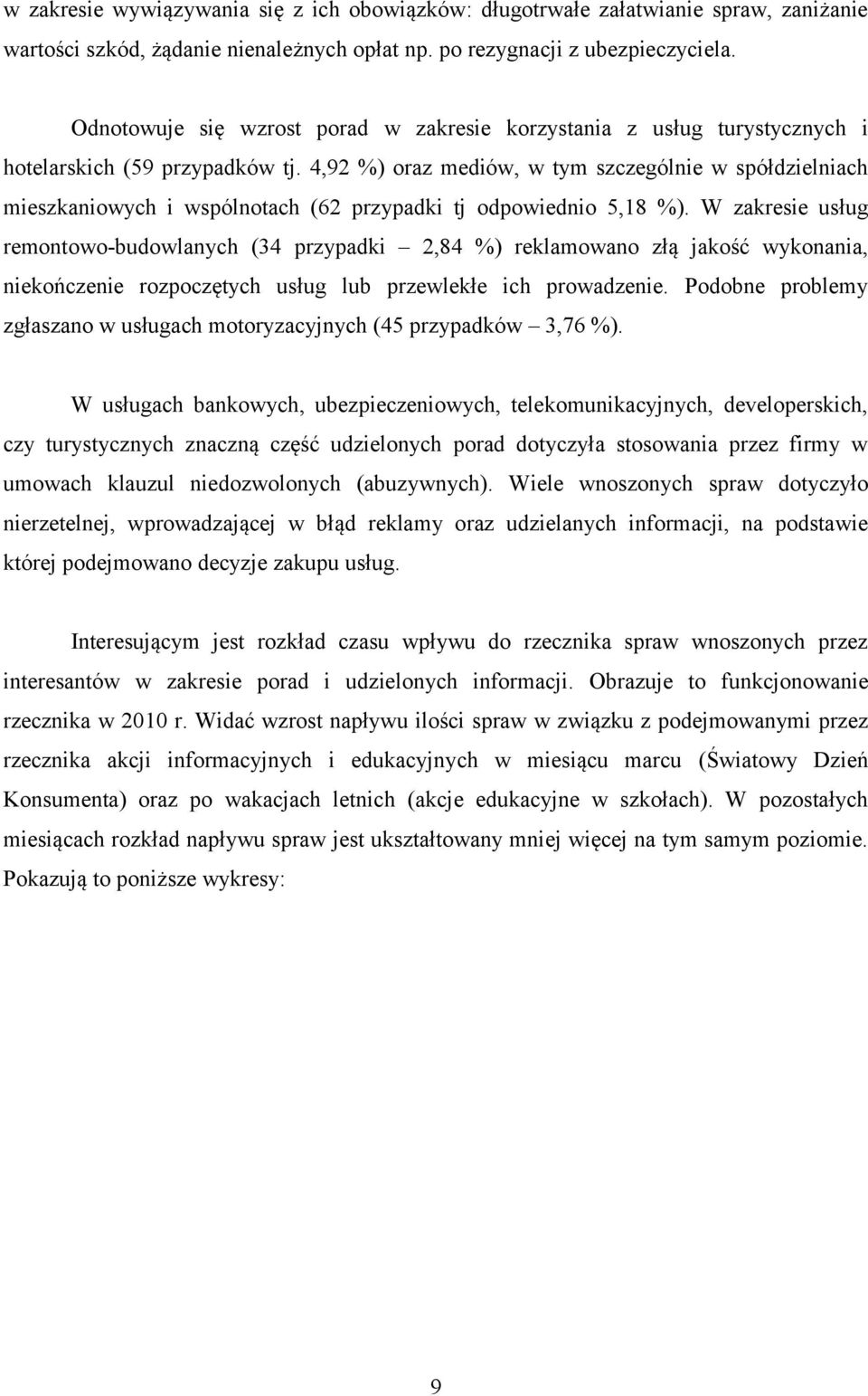 4,92 %) oraz mediów, w tym szczególnie w spółdzielniach mieszkaniowych i wspólnotach (62 przypadki tj odpowiednio 5,18 %).