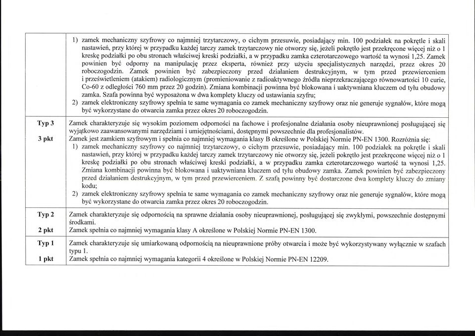 właściwej kreski podziałki, a w przypadku zamka czterotarczowego wartość ta wynosi 1,25.