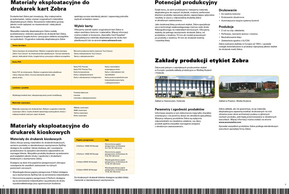 Wszystkie materiały eksploatacyjne Zebra zostały przetestowane i dobrane specjalnie do drukarek kart Zebra, aby zapewnić bogate kolory i precyzyjne oddanie szczegółów na wydrukach.