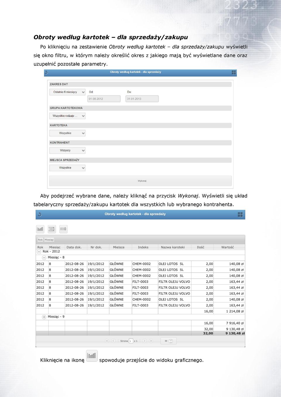 parametry. Aby podejrzeć wybrane dane, należy kliknąć na przycisk Wykonaj.