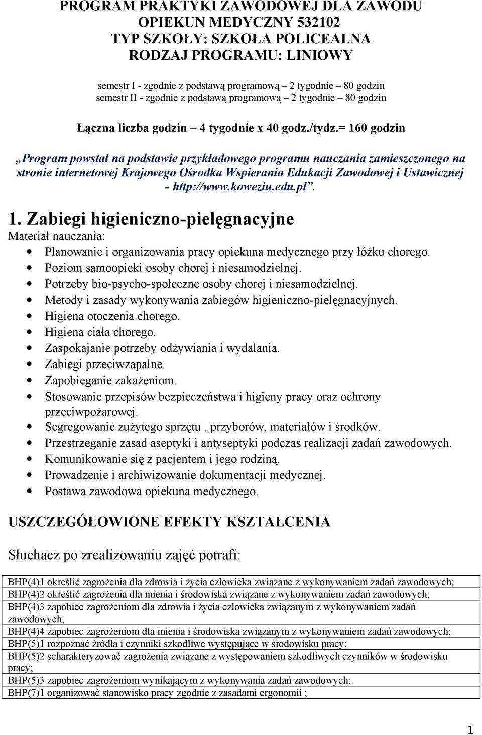 = 160 godzin Program powstał na podstawie przykładowego programu nauczania zamieszczonego na stronie internetowej Krajowego Ośrodka Wspierania Edukacji Zawodowej i Ustawicznej - http://www.koweziu.