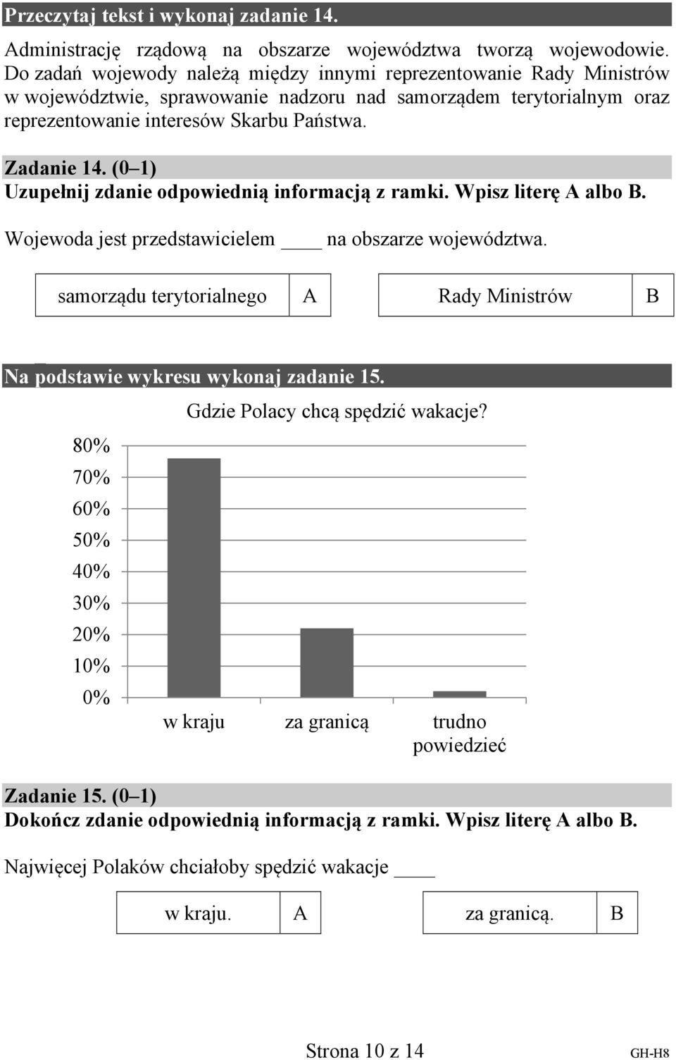 (0 1) Uzupełnij zdanie odpowiednią informacją z ramki. Wpisz literę A albo B. Wojewoda jest przedstawicielem na obszarze województwa.