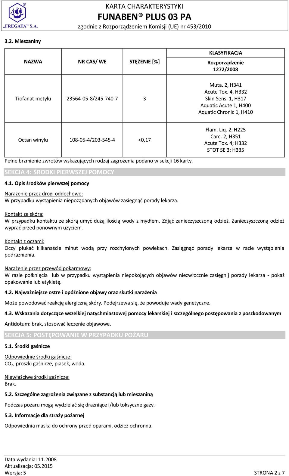 4; H332 STOT SE 3; H335 Pełne brzmienie zwrotów wskazujących rodzaj zagrożenia podano w sekcji 16