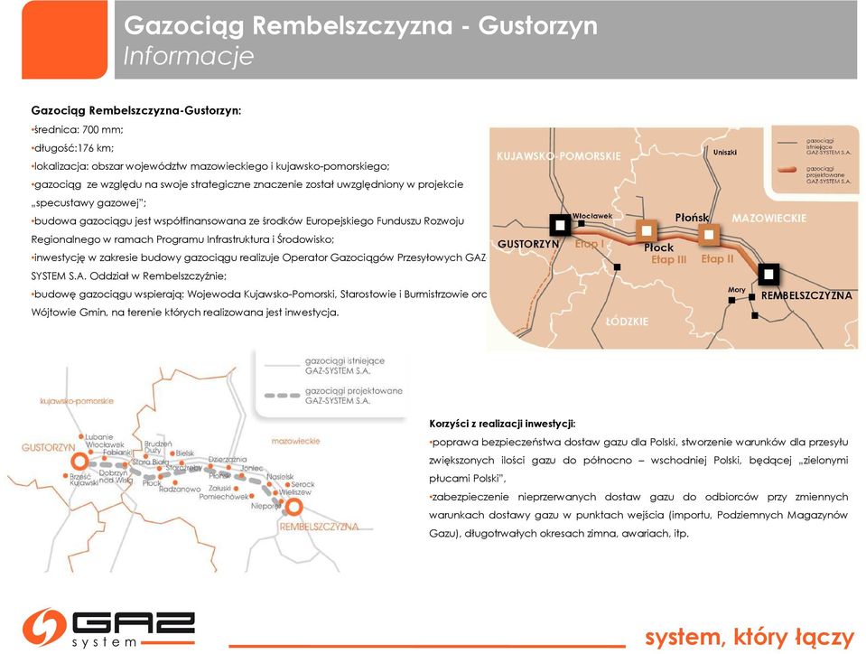 Programu Infrastruktura i Środowisko; inwestycję w zakresie budowy gazociągu realizuje Operator Gazociągów Przesyłowych GAZ