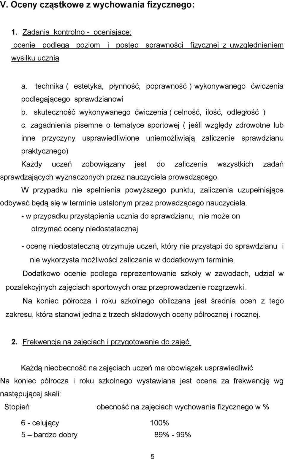 zagadnienia pisemne o tematyce sportowej ( jeśli względy zdrowotne lub inne przyczyny usprawiedliwione uniemożliwiają zaliczenie sprawdzianu praktycznego) Każdy uczeń zobowiązany jest do zaliczenia