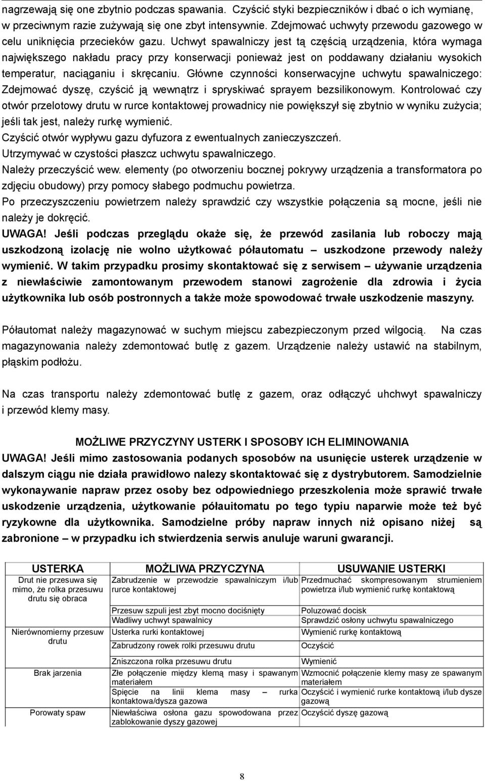 Uchwyt spawalniczy jest tą częścią urządzenia, która wymaga największego nakładu pracy przy konserwacji ponieważ jest on poddawany działaniu wysokich temperatur, naciąganiu i skręcaniu.