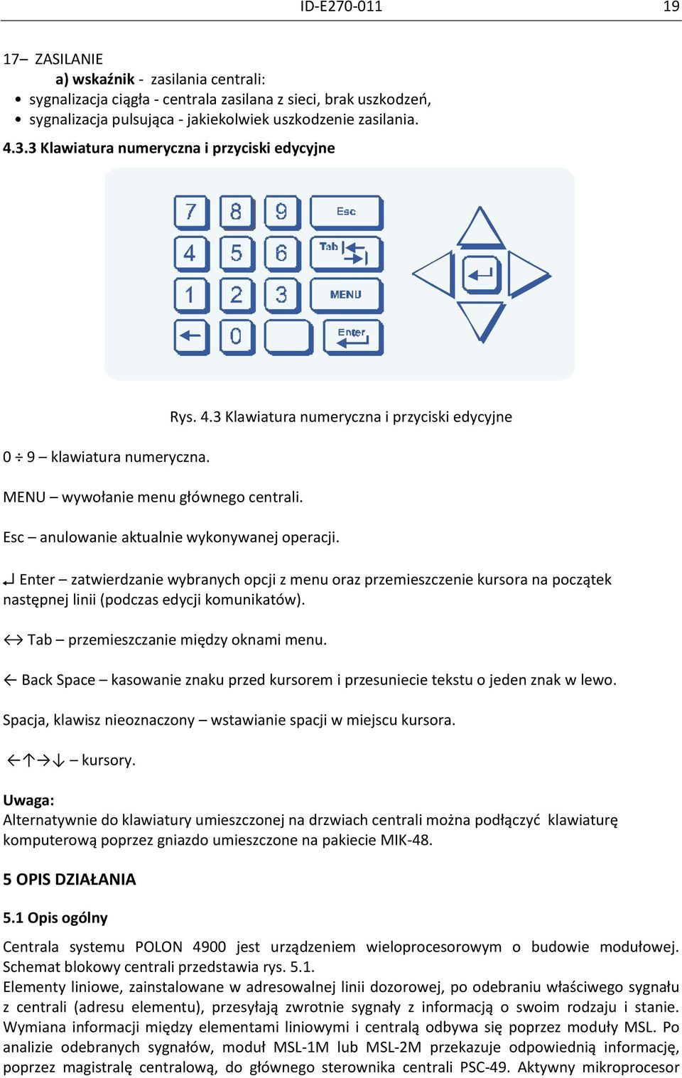 3 Klawiatura numeryczna i przyciski edycyjne Esc anulowanie aktualnie wykonywanej operacji.