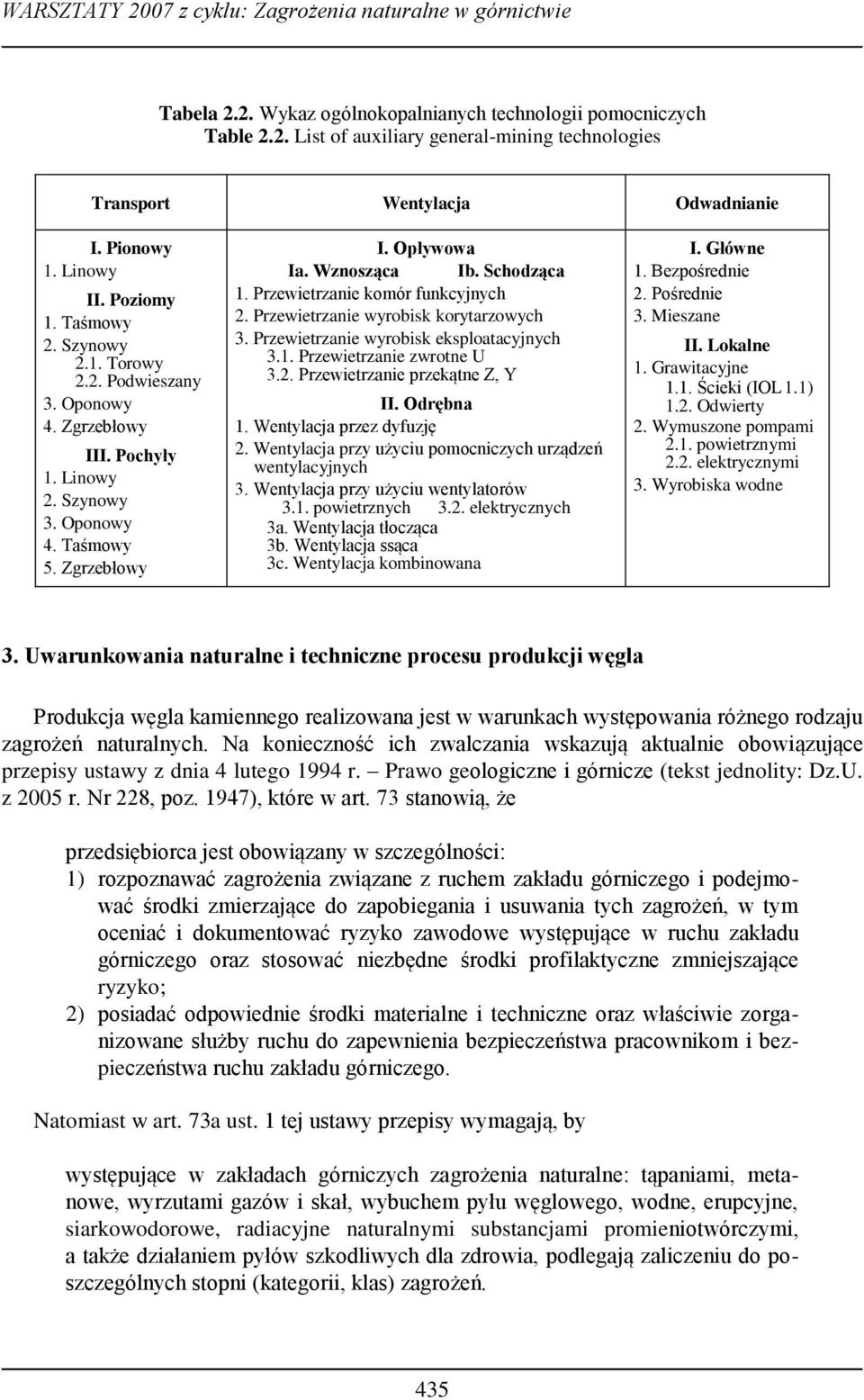 Przewietrzanie komór funkcyjnych 2. Przewietrzanie wyrobisk korytarzowych 3. Przewietrzanie wyrobisk eksploatacyjnych 3.1. Przewietrzanie zwrotne U 3.2. Przewietrzanie przekątne Z, Y II. Odrębna 1.