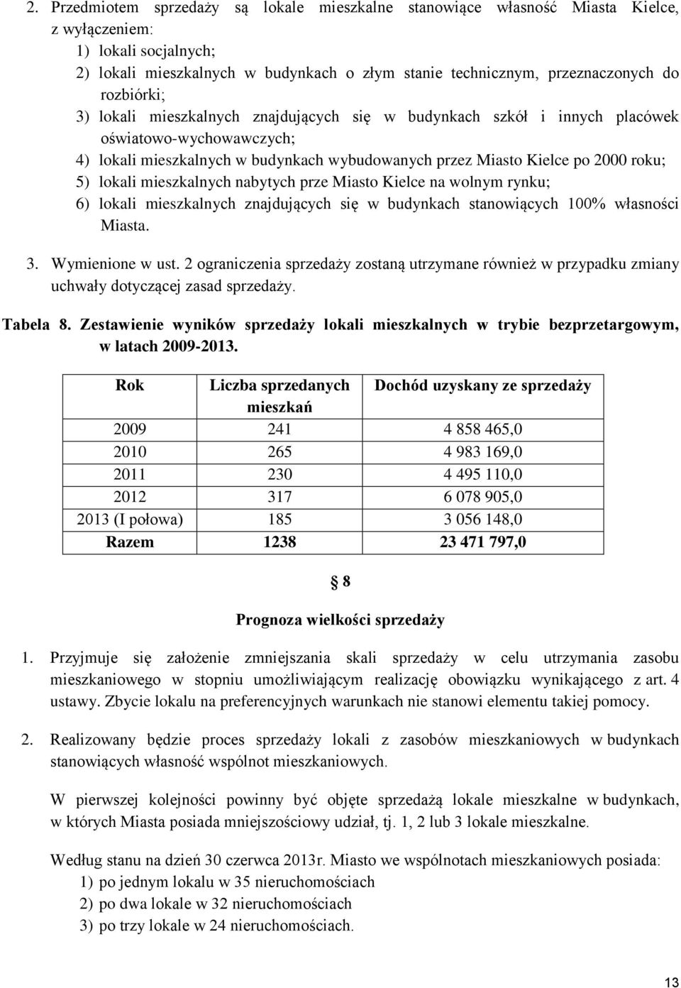 mieszkalnych nabytych prze Miasto Kielce na olnym rynku; 6) lokali mieszkalnych znajdujących się budynkach stanoiących 100% łasności Miasta. 3. Wymienione ust.