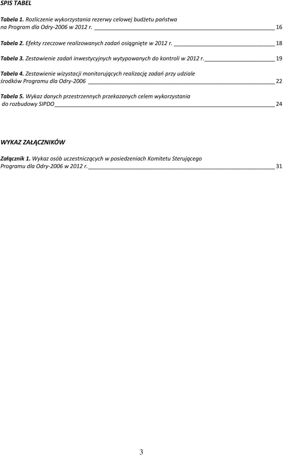 Zestawienie wizystacji monitorujących realizację zadań przy udziale środków Programu dla Odry-2006 22 Tabela 5.