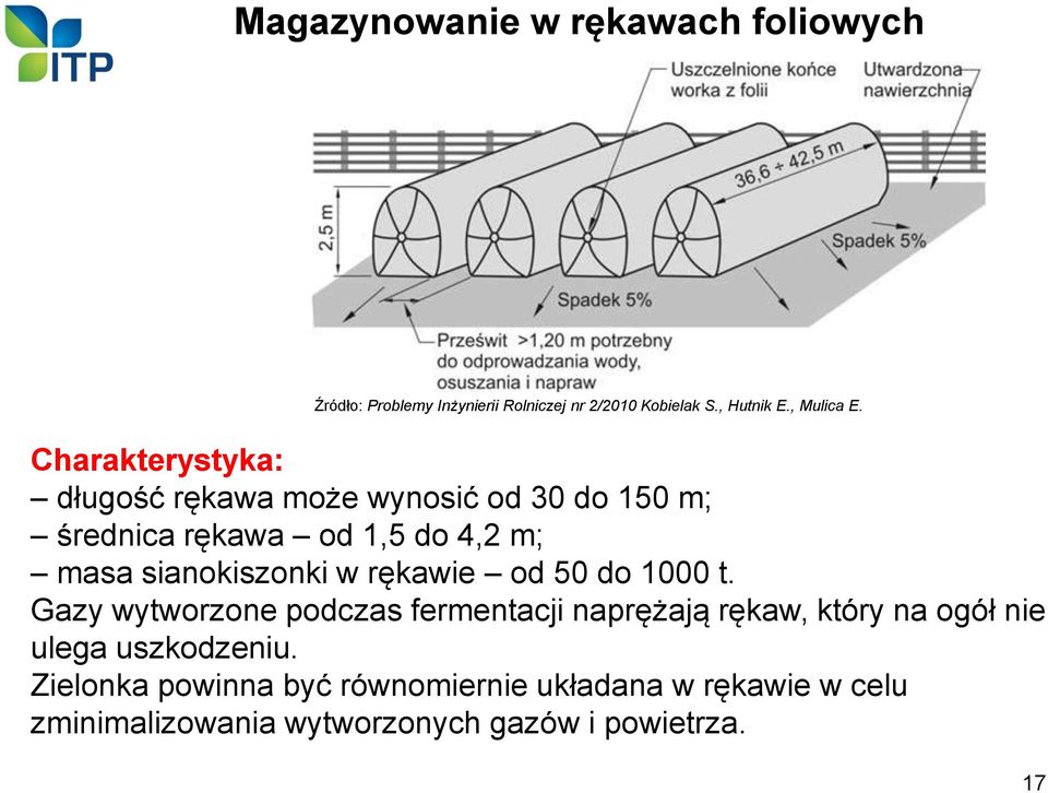 Charakterystyka: długość rękawa może wynosić od 30 do 150 m; średnica rękawa od 1,5 do 4,2 m; masa sianokiszonki w