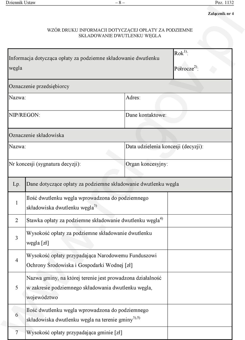 : Oznaczenie przedsiębiorcy Adres: NIP/REGON: Dane kontaktowe: Oznaczenie składowiska Data udzielenia koncesji (decyzji): Nr koncesji (sygnatura decyzji): Organ koncesyjny: Lp.