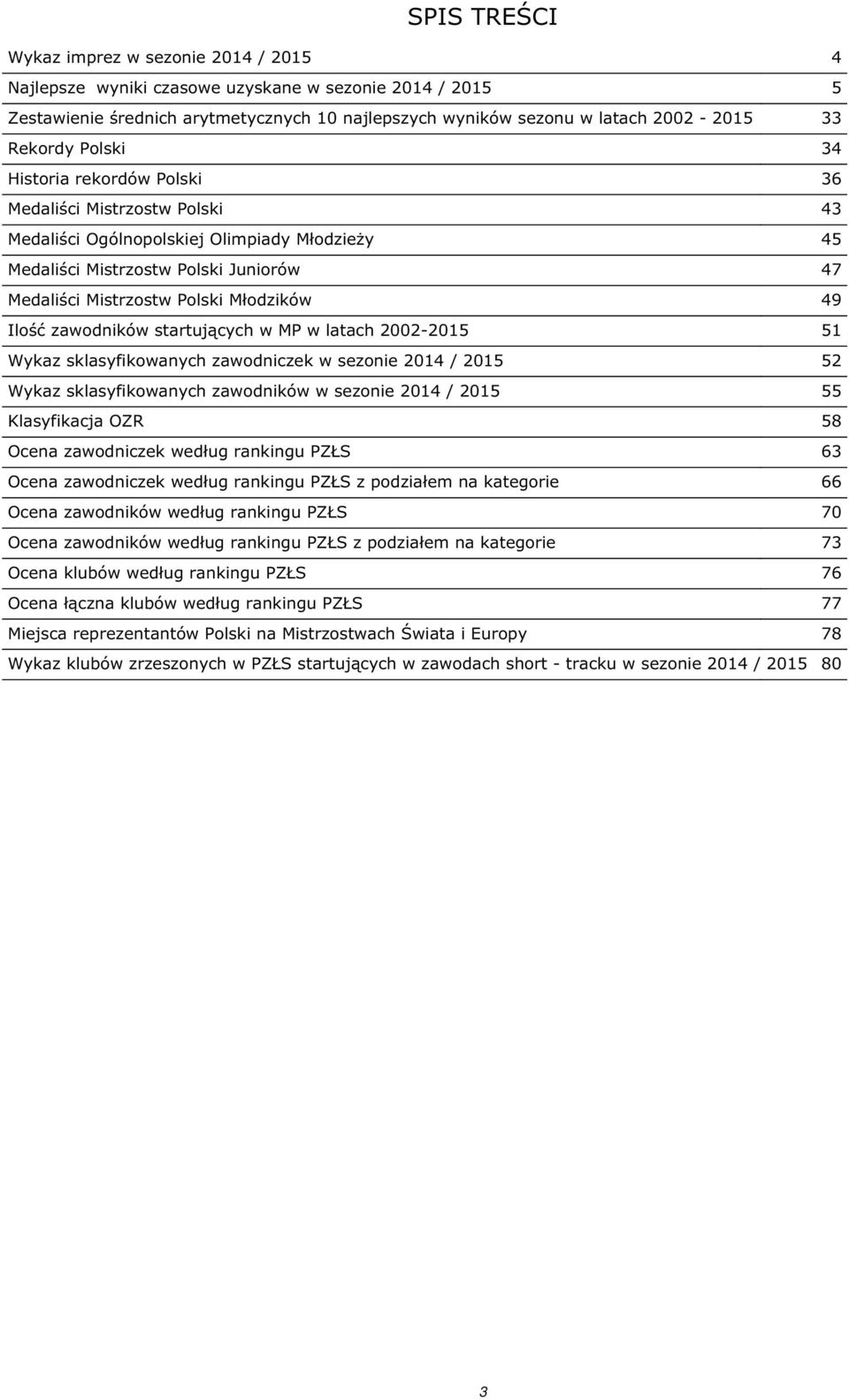 Młodzików 49 Ilość zawodników startujących w MP w latach 2002-2015 51 Wykaz sklasyfikowanych zawodniczek w sezonie 2014 / 2015 52 Wykaz sklasyfikowanych zawodników w sezonie 2014 / 2015 55