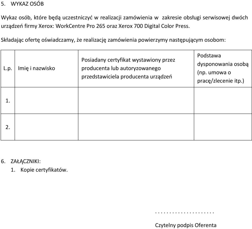 Składając ofertę oświadczamy, że realizację zamówienia po