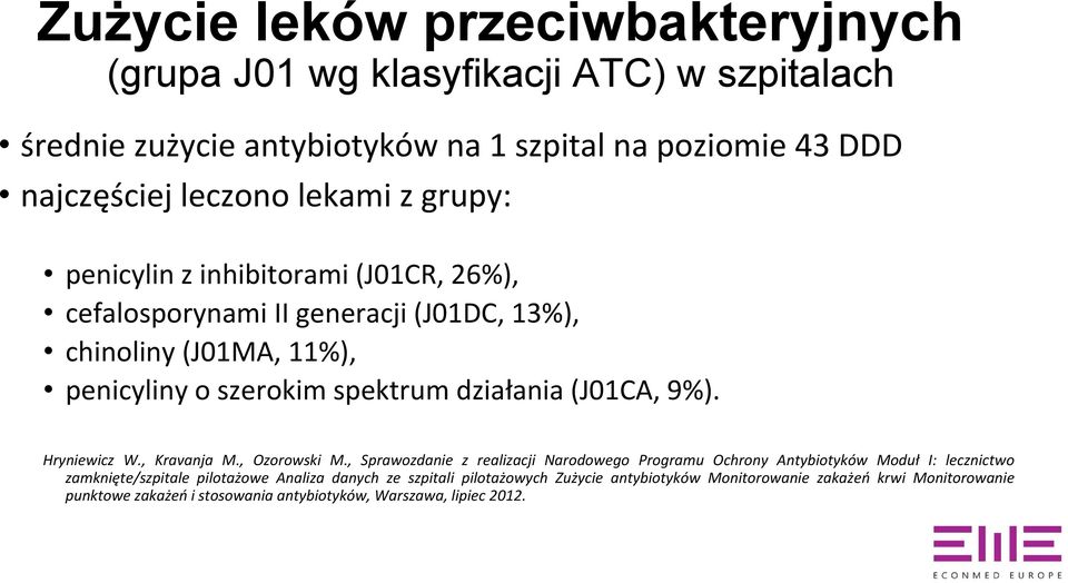 (J01CA, 9%). Hryniewicz W., Kravanja M., Ozorowski M.