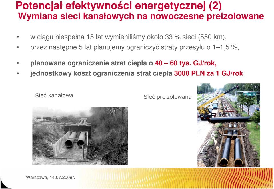 ograniczyć straty przesyłu o 1 1,5 %, planowane ograniczenie strat ciepła o 40 60 tys.