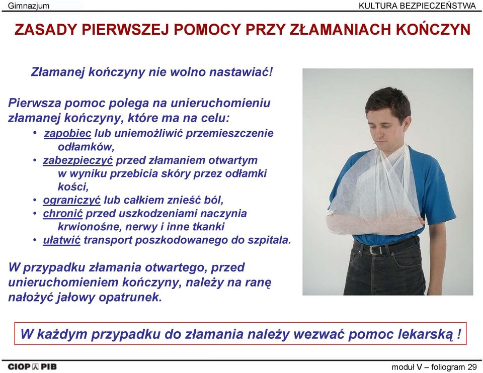 otwartym w wyniku przebicia skóry przez odłamki kości, ograniczyć lub całkiem znieść ból, chronić przed uszkodzeniami naczynia krwionośne, nerwy i inne tkanki